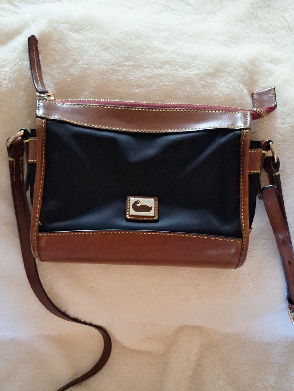 Dooney & Bourke Black and Brown Nylon Leather Crossbody
